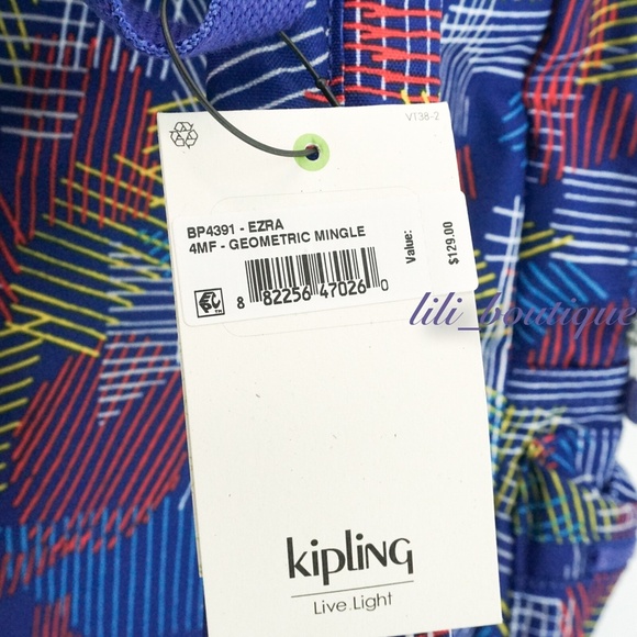 NWT New Kipling BP4391 Ezra Travel Bag Backpack Polyester Geometric Mingle Multi main image 3